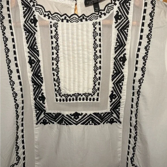 Topshop White Peasant Blouse with Black Embroidery Size 10 - Picture 3 of 7